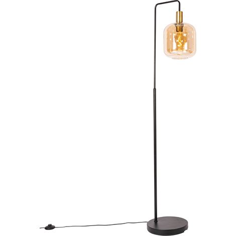 Design-Stehleuchte schwarz mit Messing und bernsteinfarbenem Glas – Zuzanna (1/4)