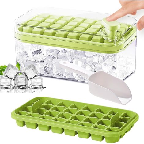 Bac à glaçons avec couvercle et bac, lot de 2 bacs à glaçons pour congélateur et 1 pelle à glace, moule à glaçons à démoulage facile de 64 pièces pour rafraîchir cocktails, whisky et café (vert) (1/5)