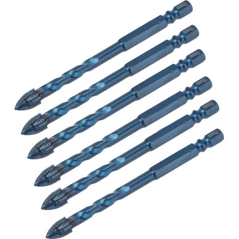 Lot de 10 forets à tête cruciforme, en carbure, à queue hexagonale de 1/4 de pouce, adaptés à la céramique, au marbre et au verre, bleu foncé, diamètre de trou de 8 mm. (1/5)