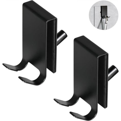 [NIEMALS VERWENDET] Set mit 2 doppelseitigen Glasduschhaken mit EVA-Pad, Edelstahlhaken für Badezimmertüren, 5-10 mm (schwarz)