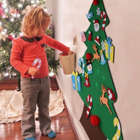 Kit de sapin de Noël en feutre à faire soi-même avec décorations pour enfants, stickers muraux et autocollants muraux en feutre (1/5)