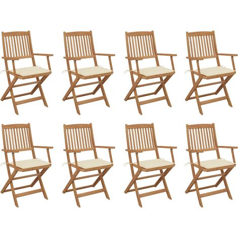 FIMEI Chaises pliables d'extérieur avec coussins 8 pcs Bois d'acacia (1/5)