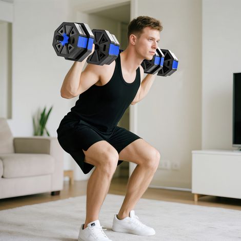 Ensemble d'haltères musculation 6-en-1 haltère réglable kettlebell support pour pompes bleu barre de musculation 20 kg aménagement intérieur