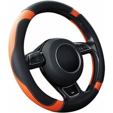 Green Mobility-Housse de volant universelle pour voiture (37-38 cm), en cuir microfibre antidérapant, respirante et résistante, orange. (1/4)