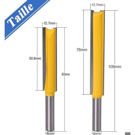 2 fraises droites carbure 8mm, extra longues, pour rainurage précis et finition flush (1/4)