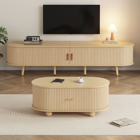 meuble rangement salon tv 175 cm bois clair tiroirs OKMYHOME (1/5)