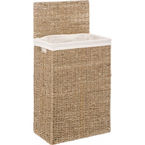 Atmosphera – Panier à linge rectangle 40 litres en roseau – Dimensions L. 38 x P. 22 x H. 55 cm – Design sobre et élégant – Pour chambre ou salle de bain (1/3)