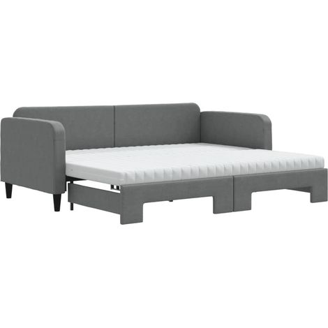 Maison Exclusive - Lit de jour avec gigogne et matelas gris foncé 90x200 cm tissu