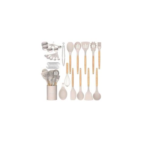 24-teiliges Küchenhelfer-Set aus Silikon, hitzebeständig bis 230 °C, weicher, kratzfester Kopf, ideal für Keramiktöpfe und -pfannen (1/5)