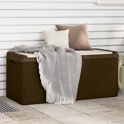 Gartentruhe mit Sitzkissen Braun 350 L PP (1/5)