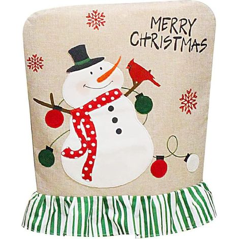 Funda navideña nueva para silla de comedor, 1 funda navideña para silla de comedor, funda de Papá Noel muñeco de nieve, funda de lino para silla de comedor para decoración ambiental (1/5)