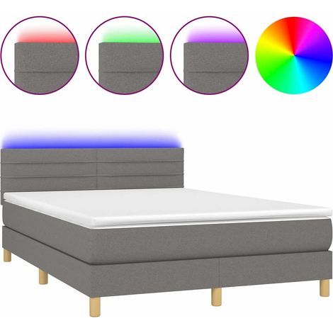Maison Exclusive - Sommier à lattes de lit et matelas et LED Gris foncé 140x190 cm (1/5)
