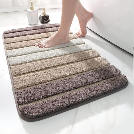 Tapis de bain antidérapant, super doux, lavable en machine, absorbant, 50 x 80 cm, (beige) (1/5)