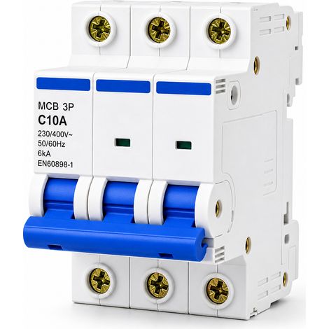 Disjoncteur miniature 3P 10A courbe C 6kA 230-400V sans RCD