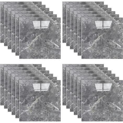 Lot de 24 carreaux muraux autocollants - 30 x 30 cm - Imperméables et anti-saleté - Pour salle de bain et cuisine - Gris foncé (1/5)