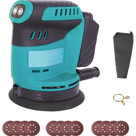 Ponceuse Excentrique 160W, Variation de Vitesse Ponceuse Orbitale, 12Pcs 125MM Disque Abrasif pour Surfaces en Bois et Acier, Ponçage et Polissage du Bois, DIY (1/5)