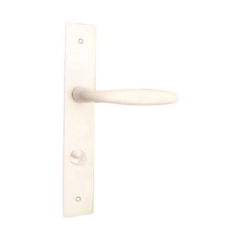 Ouvre&Déco – 2 poignées de porte BRISTOL verrou condamnation, plaque fine aluminium blanc entraxe 195 mm