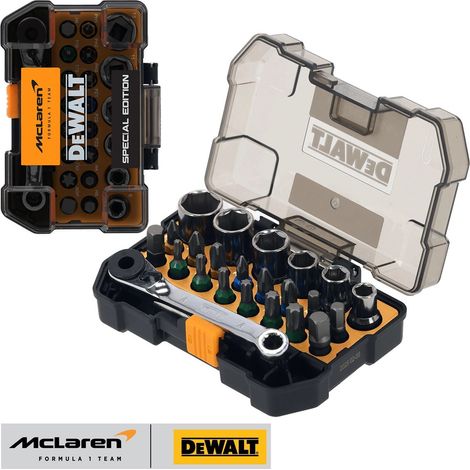 Dewalt Mclaren F1 Impact Screwdriver Bits Ratchet Socket Set 24 PC + Tough Case (1/4)