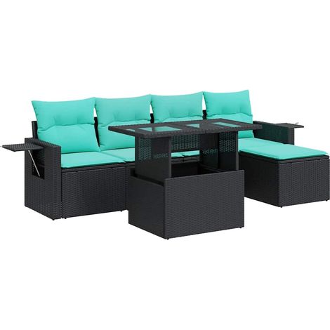 Maison Exclusive - Set Divano Giardino 6 pz con Cuscini Nero Polyrattan Acacia (1/5)