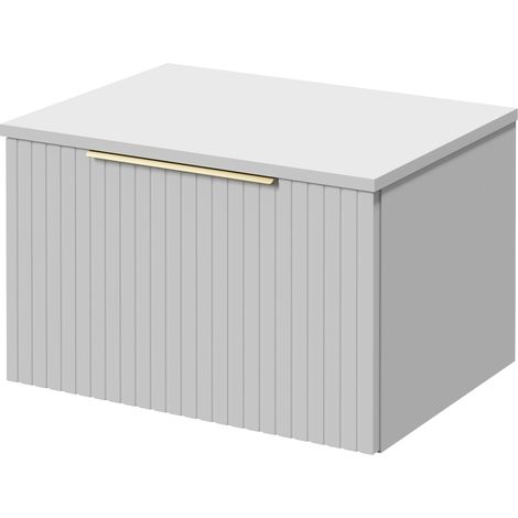 Helix 460 Fluted Satin White 600mm Wall Mounted 1 Drawer Vanity Unit for Countertop Basins