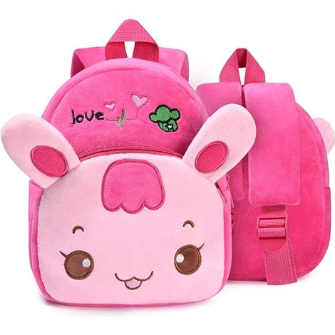 Sac à dos pour petites filles, adorable sac à dos rose lapin, mini sac d'école, sac à dos doux et confortable en peluche pour bébé fille de 1 à 2 ans (1/5)