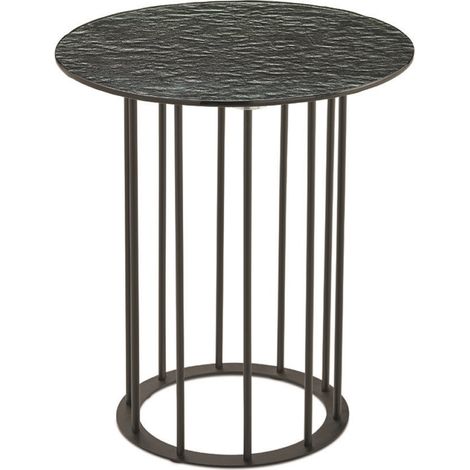 Tavolino tondo D45 cm con base in metallo Nero e piano in vetro martellato Fume' MUTE (1/2)