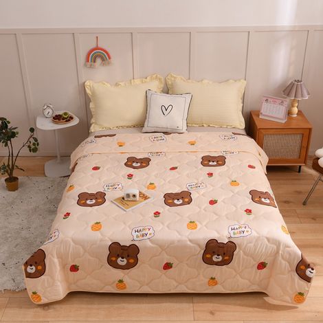 Couette d'été en coton doux brossé, lavable en machine, en polaire diamantée, idéale pour la climatisation. Couette cadeau, motif ours, 150 x 200 cm. (1/5)