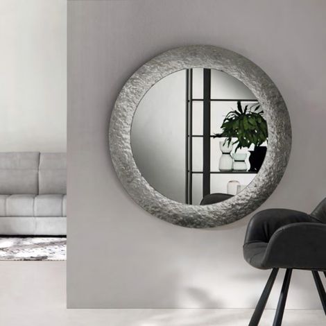 Specchio tondo con cornice in vetro temperato effetto martellato D120 cm NIDRA Fume' (1/3)