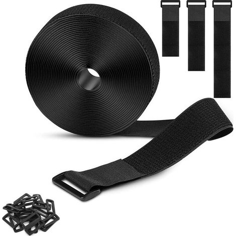 Sangles de Câble Réglables avec Attache en Scratch Robustes 5 cm x 5 m avec 15 Boucles, Réutilisable de Large, pour Câbles Organiser, Tuyaux, Cordes, Noir (1/5)