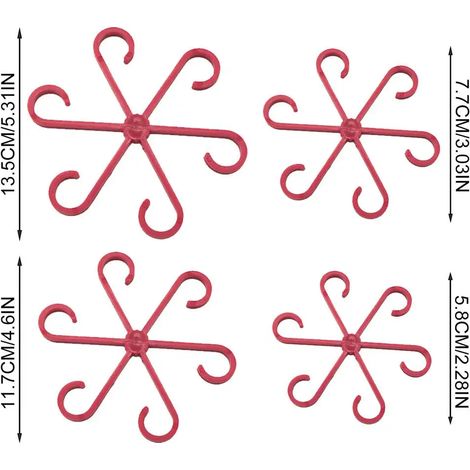 (Rouge 4 pièces) Support pour plantes grimpantes d'intérieur (4 pièces) - Treillis en plastique - Installation facile - Convient aux plantes grimpantes d'intérieur et d'extérieur (1/4)