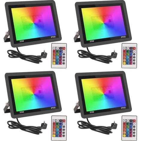 RGB Projecteur LED Extérieur 30W.Spot LED Couleur avec Télécommande.16 Couleurs 4 Modes Dimmable Éclairage Extérieur Murale.Étanche IP66 Luminaire Jardin pour Cour.Terrasse.Noël.Fêtes DJ-4pcs [C (1/4)
