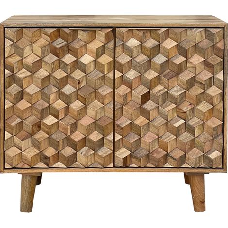 Geometric Small Sideboard - Mango Wood - L45 x W93 x H77 cm - Mango Light Finish