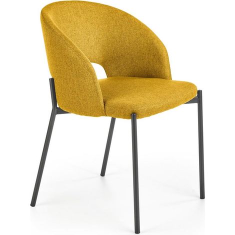Chaise en tissu jaune moutarde avec pieds en acier noir LAW (1/5)