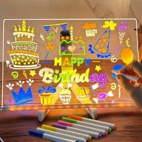 Tableau Acrylique Lumineuse Message LED, Tableau D'Affichage LED avec Couleurs, Led Message Board, Tableaus D'écriture LED, Essuyable, avec Autocollant de Transfert, pour Enfants, Fille-2030cm (1/4)