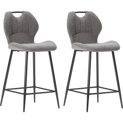 Lot de 2 tabourets de bar en tissu polyester maillé gris avec poignée et pieds en métal laqué noir - MILDA (1/5)