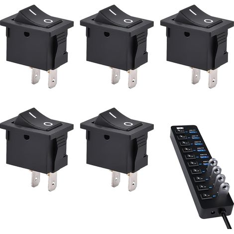 Interrupteur Bascule - Lot de 5 - Plastique Noir - 6A 250V SPST - Électronique Auto Industrie - KCD1 (1/5)