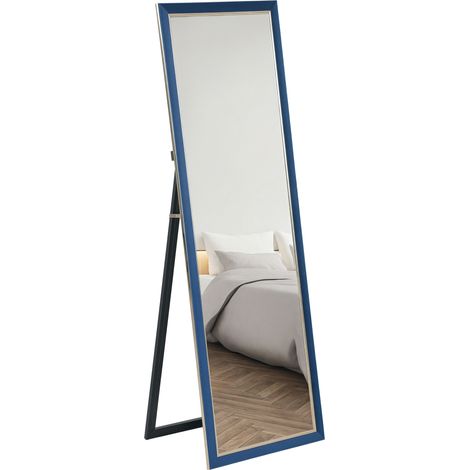 Specchio a figura intera 150x50 cm con cornice in velluto e supporto per soggiorno e camera da letto, blu