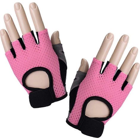 Gants de fitness pour femmes, mi-doigts, compatibles avec l'haltérophilie et l'entraînement de force, roses (1/5)