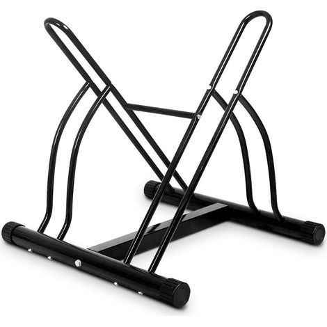 COSTWAY Râtelier 2 Vélos, Range Vélo Parking Vélo en Acier pour Support au Sol ou Mur Intérieur Extérieur, 60x53x56CM Noir (1/5)