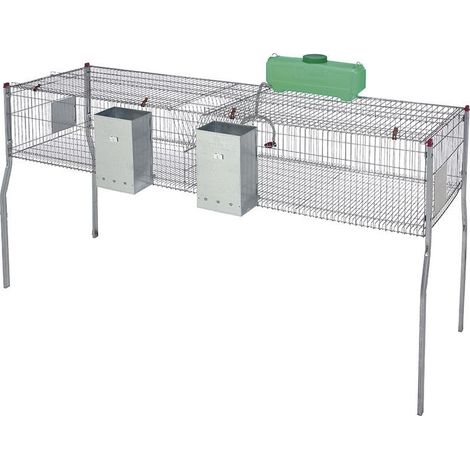 Jaula para conejos 2 departamentos suelo metal 200 x 62 x 99 cm equipada con tolvas y bebederos