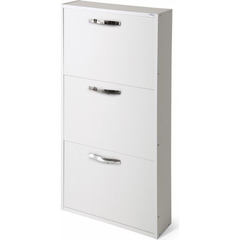 Schmaler Schuhschrank aus weißer Esche aus Melaminholz 3 Klappen 108x65x15 cm