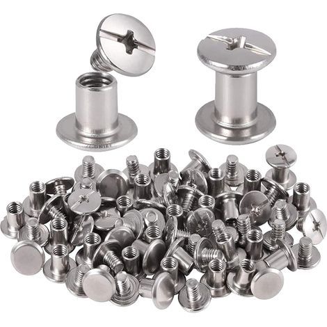 80 Pièces Rivets Pour Cuir, Kits Vis Chicago, Rivets De Reliure En Acier Inoxydable, Rivet Couture, Pour Bricolage Cuir, Livre, Album Photo, Ceinture En Cuir, Rivets De Reliure à Tête Plate (1/5)