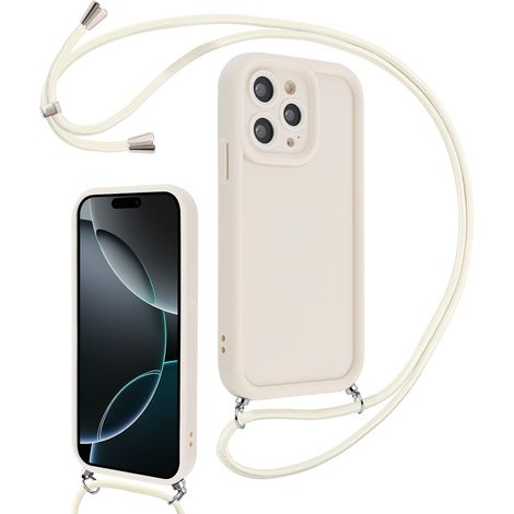 Coque pour iPhone 16 Pro Max 6,9" avec Cordon de Collier Réglable, Etui Protection de la Caméra Silicone Souple TPU Antichoc Housse avec Corde Lanyard Cover pour Femmes Filles, Blanc (1/5)