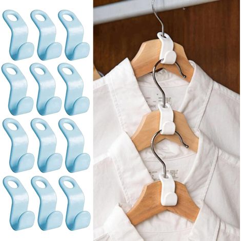 Crochets pour Cintres Plastique Crochet de Connexion de Cintre, Crochet Suspension Connecteur Mini Cintres en Cascade Organisateur pour Penderie Économie D'espace, bleu 12 Pièces (1/5)