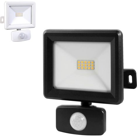 Projecteur LED Noir 10W, 940 lumens, IP65, 4000K Blanc-neutre, détecteur de mouvement 3 réglages, connecteur rapide, fixation orientable 3D - Tibelec (1/5)