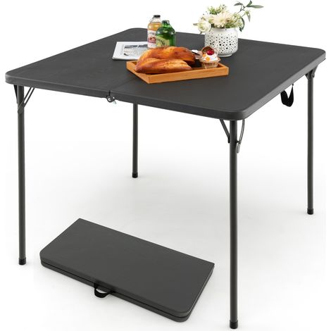 Table de Camping Pliante, Table de Pique-Nique Portable avec Poignée, Plateau en HDPE Résistant aux Intempéries et Cadre en Métal Antirouille, Gris (1/5)