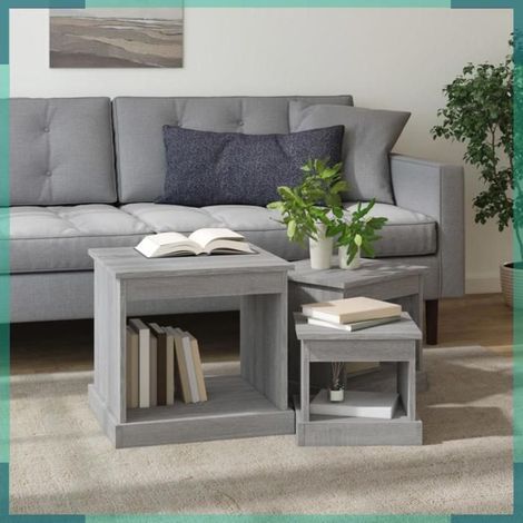 816494 Tables basses 3 pcs sonoma gris bois d'ingénierie (1/5)