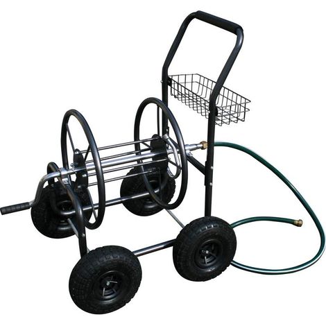 Varan Motors – Dévidoir enrouleur tuyau arrosage TC471 – Acier noir – Longueur max 90 mètres – 4 roues pneumatiques pour transport facile