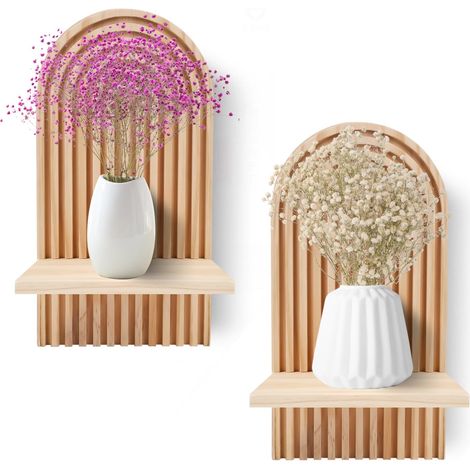 2 pcs Étagères en Bois pour la Décoration Murale Étagère Murale Bohème Moderne Support Mural en Bois bohème Style étagère pour la Cuisine, la Chambre, la Salle de Bain, Salon,Dortoir (1/5)