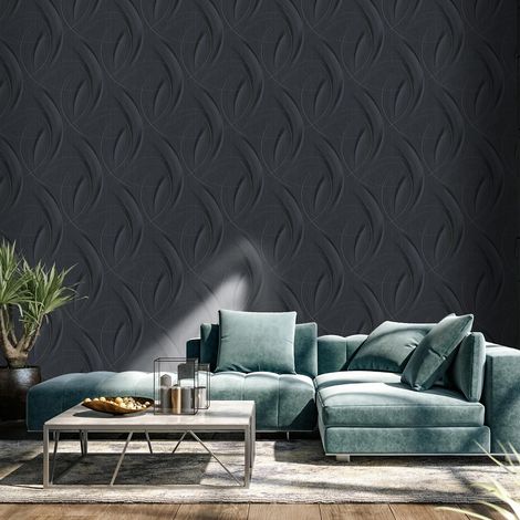 Papier peint à motif géométrique noir & beige | Tapisserie graphique noir pour chambre adulte | Papier peint à motif abstrait idéal cuisine (1/3)